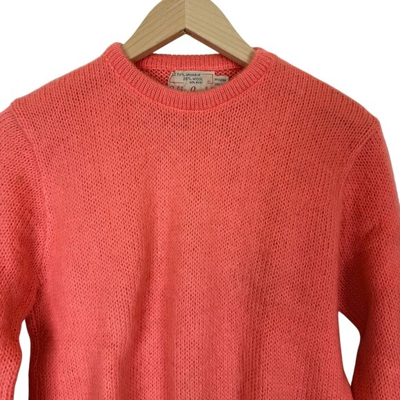Vtg 60s Bobbie Brooks Mohair Wool Fair Isle Knit Sweater Sz Small Green Coral - Picture 2 of 10